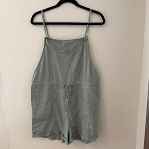Fat Face Sage Green Linen Blend Short Overalls Romper Drawstring Size US 8
